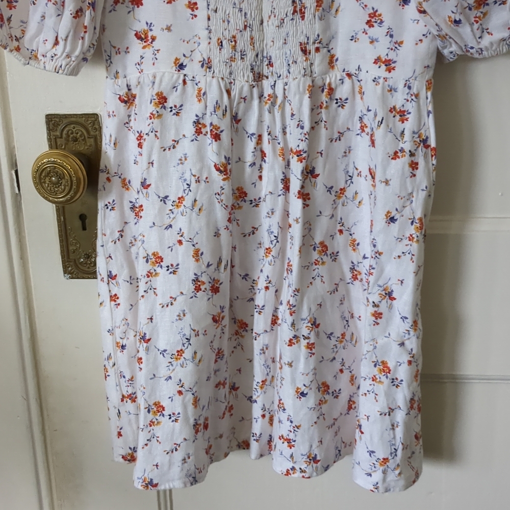 Reformation Harris Gabrielle Linen Mini Dress‎ Puff Sleeve Floral Size 4 - Picture 7 of 12